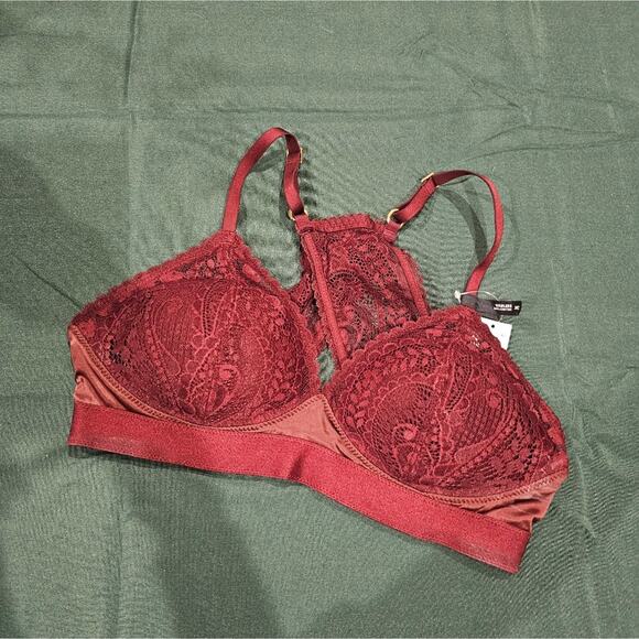 NWT Aerie Real Power Wireless PushUp Paisley Lace Bra Royal Berry - Picture 3 of 12